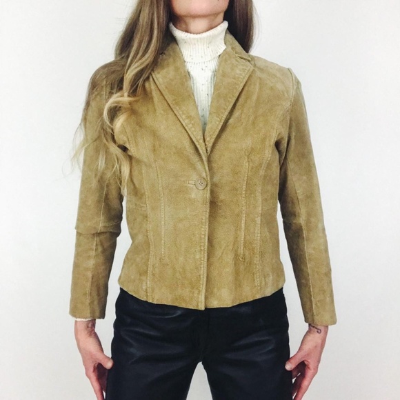 Relativity Tan 100% Genuine Leather Jacket Blazer Womens Size PM Vintage Western - Picture 1 of 13